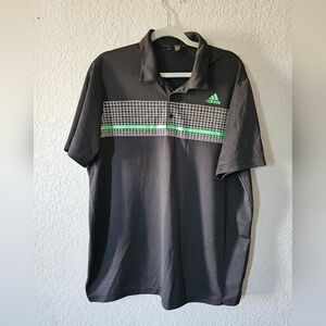 adidas Black Polo with Neon Green Stripe and Grid Size XL